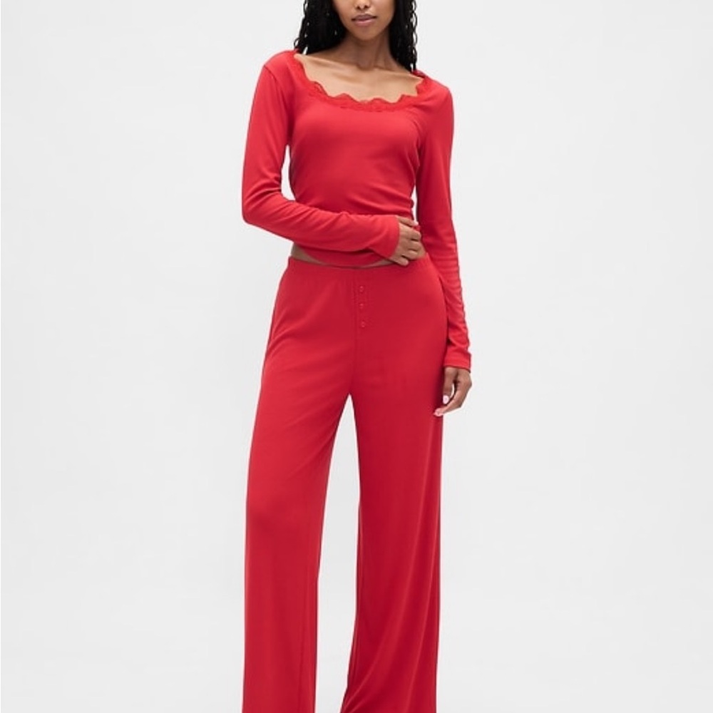 GAP NWT Red Wide Leg Knit Pajama Pants